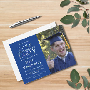 MODERN MALE BLUE 2025 GRADUATION PARTY INVITATION POSTCARD