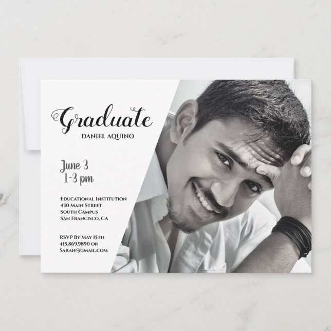 Modern Male Custom Photo Graduation Invitation (Front)