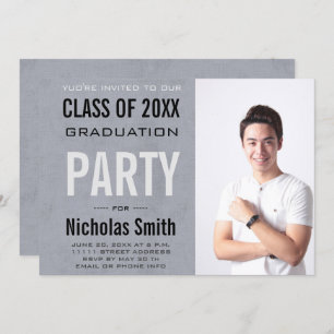 Modern Male Grad Blue Graduation Party  Invitation