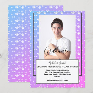 MODERN MALE GRAD BLUE STARS   GRADUATION PARTY INVITATION