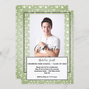 MODERN MALE GRAD GREEN STARS   GRADUATION PARTY INVITATION