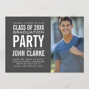 Modern Male Grad Grey Graduation Party Invitation