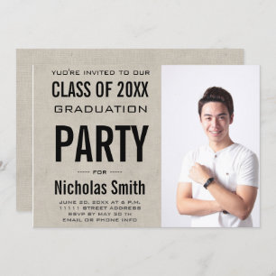 MODERN MALE GRAD GREY GRADUATION PARTY INVITATION