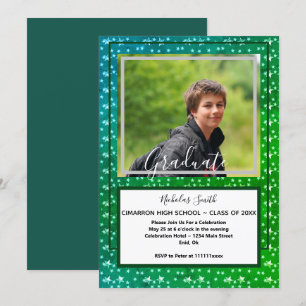 MODERN MALE GRAD STARS GREEN    GRADUATION PARTY INVITATION