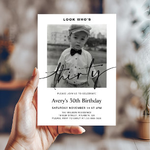 Modern Male Minimalist Photo 30th Birthday Invitation