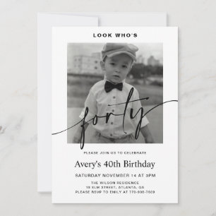 Modern Male Minimalist Photo 40th Birthday Invitation