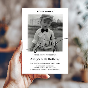 Modern Male Minimalist Photo 60th Birthday Invitation