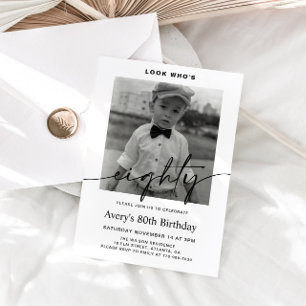 Modern Male Minimalist Photo 80th Birthday Invitation