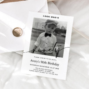 Modern Male Minimalist Photo 90th Birthday Invitation