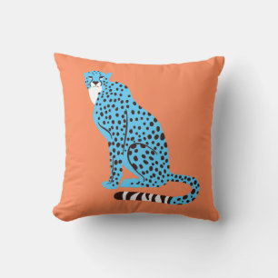 Modern Malibu Blue Cheetah on Salmon Orange Cushion