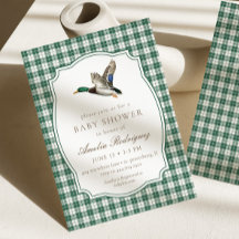 Modern Mallard Duck Neutral Gingham Baby Shower
