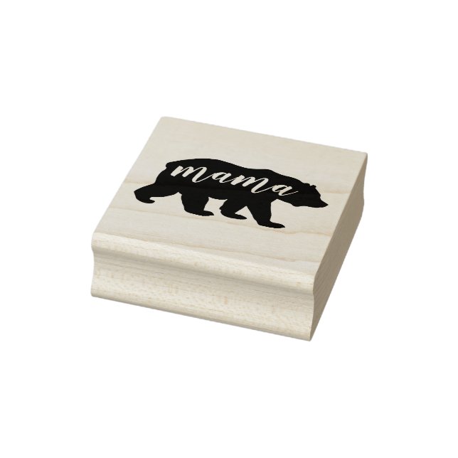 Modern Mama Bear Script Bear Silhouette Rubber Stamp (Stamp)