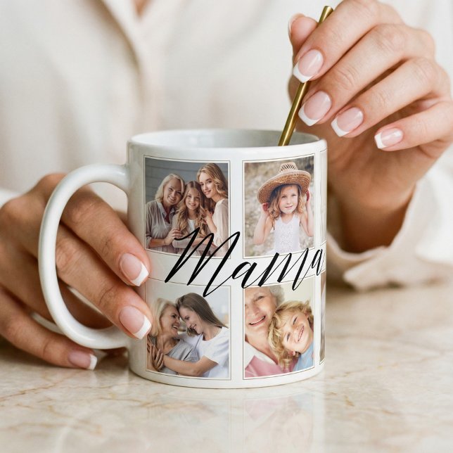 Modern Mama Script | Grandchildren Photo Collage Coffee Mug (Modern Mama Script | Grandchildren Photo Collage Coffee Mug)