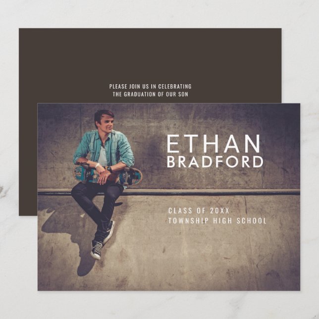 Modern Man Stylish Photo Graduation Party Invitation (Front/Back)