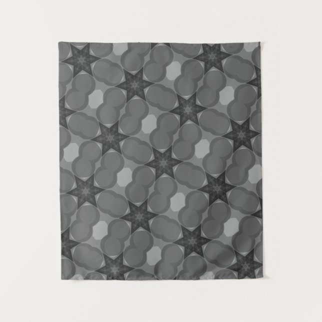 MODERN Mandala COLOR BLACK GRAY STAR TAPESTRY (Front)