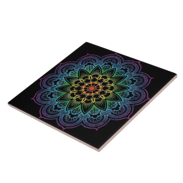 Modern Mandala Colouring Datura Flower Ceramic Til Tile (Side)