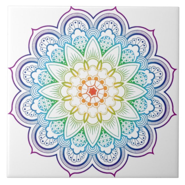 Modern Mandala Colouring Datura Flower Ceramic Til Tile (Front)