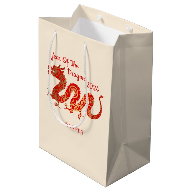 Modern Mandala Dragon 2024 Chinese New Year  Medium Gift Bag (Back Angled)