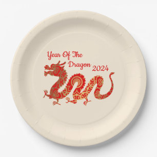 Modern Mandala Dragon 2024 Chinese New Year  Paper Plate