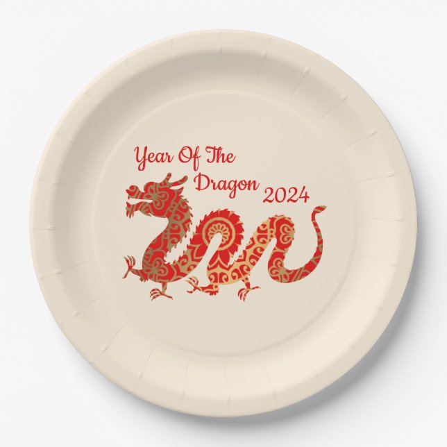Modern Mandala Dragon 2024 Chinese New Year  Paper Plate (Front)