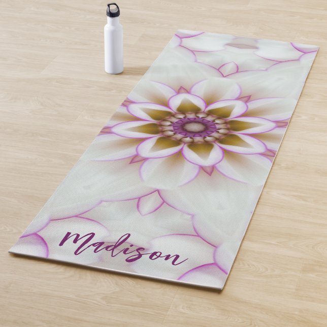 Modern Mandala Flower Purple White Name Meditation Yoga Mat (In Situ)