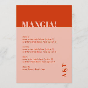 Modern Mangia Italian Burnt Orange Wedding Menu