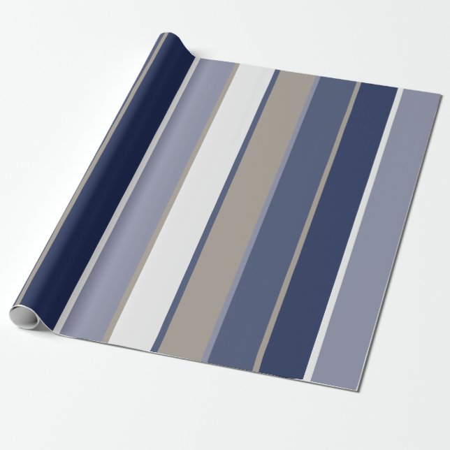 Modern Manly Stripes Blue Taupe Wrapping Paper (Unrolled)