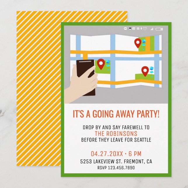 Modern Map Colourful Farewell Party Invitation (Front/Back)