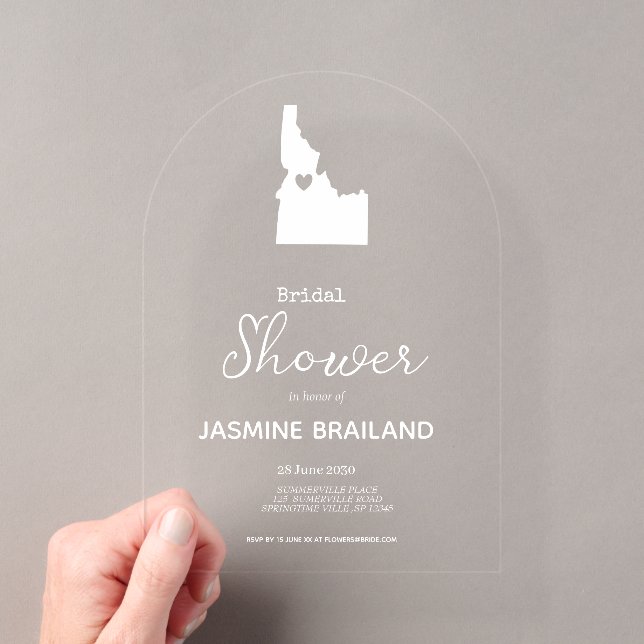 Modern Map of Idaho State Bridal Shower   Acrylic Invitations (Insitu (Handheld))