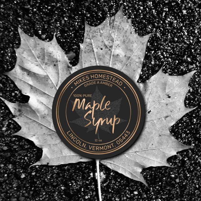 Modern Maple Syrup Label Black And Copper Foil (Creator Uploaded)
