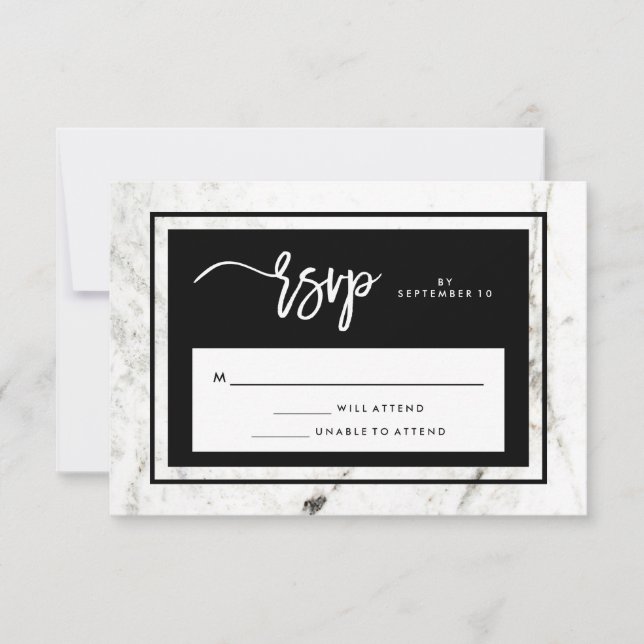 Modern Marble and Black Wedding RSVP (Front)