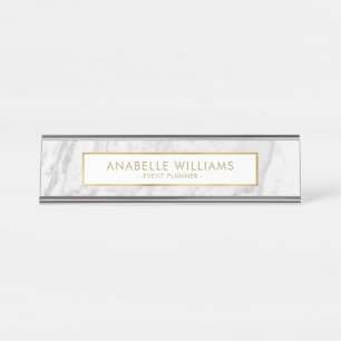 Modern Marble and Gold Texture Desk Name Plate