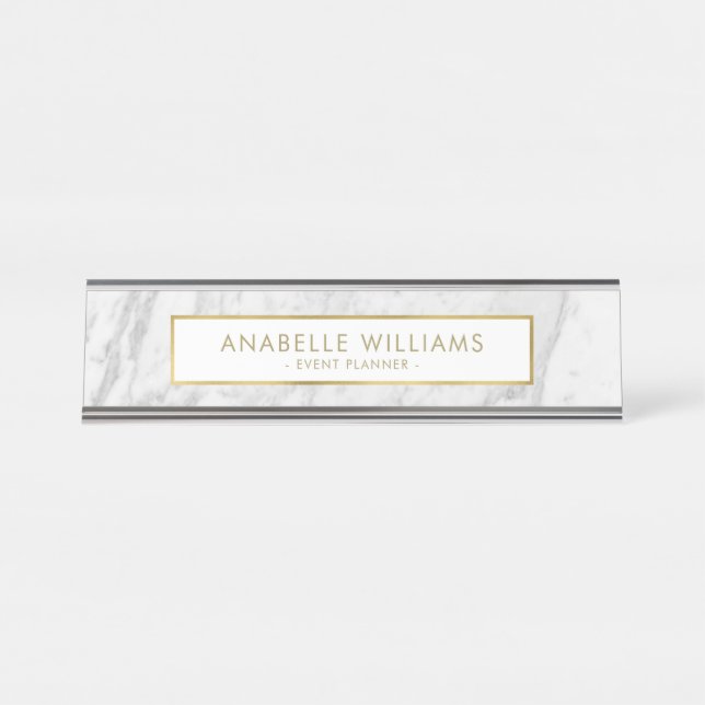 Modern Marble and Gold Texture Desk Name Plate (Front)