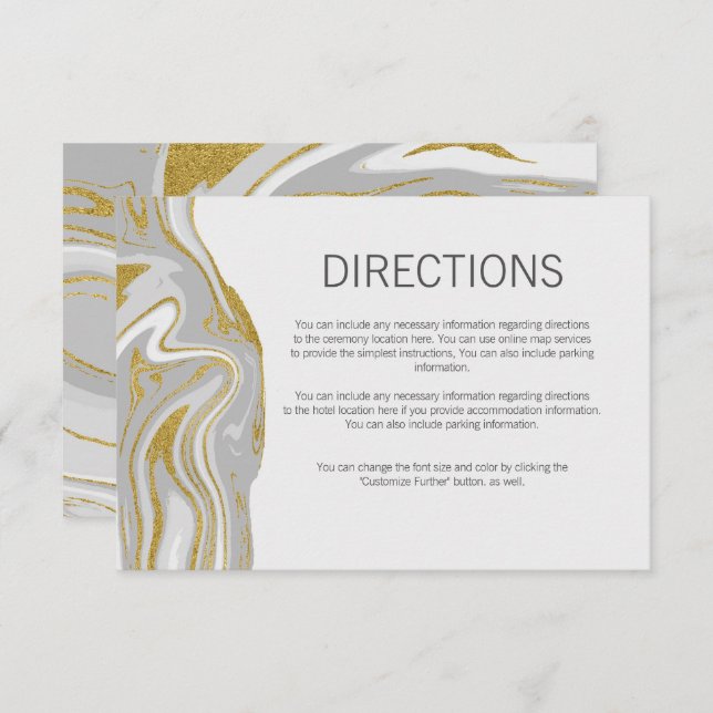 Modern Marble and Gold Wedding Directions Card (Front/Back)