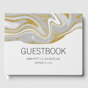 Modern Marble and Gold Wedding Guest Book