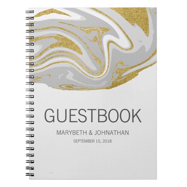 Modern Marble and Gold Wedding Guest Book Notebook (Front)