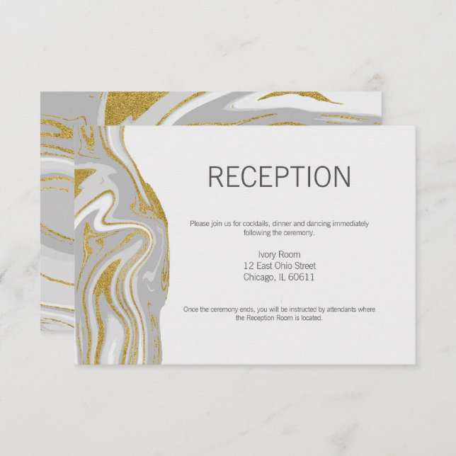 Modern Marble and Gold Wedding Reception Card (Front/Back)