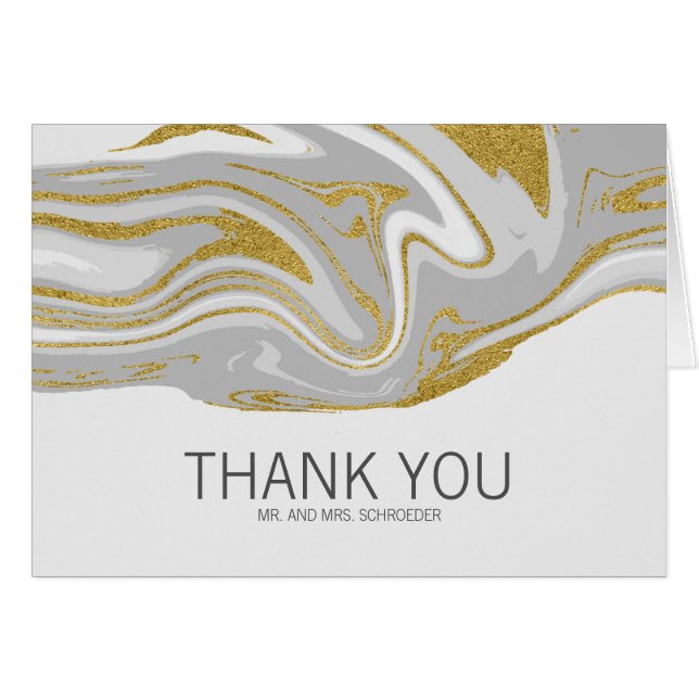 Modern Marble and Gold Wedding Thank You Card (Front Horizontal)