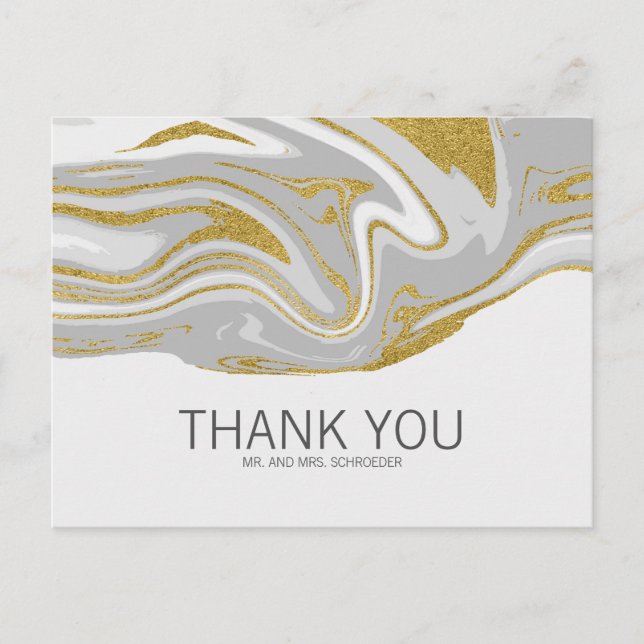 Modern Marble and Gold Wedding Thank You Postcard (Front)