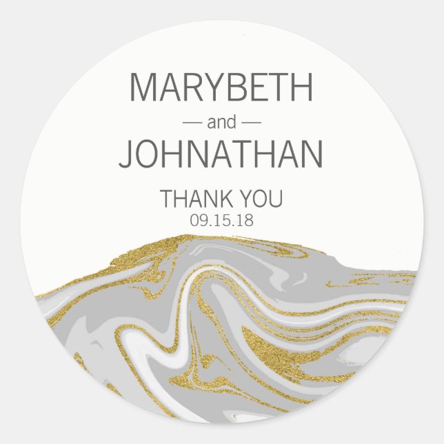 Modern Marble and Gold Wedding Thank You Sticker (Front)
