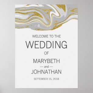 Modern Marble and Gold Wedding Welcome Sign Poster