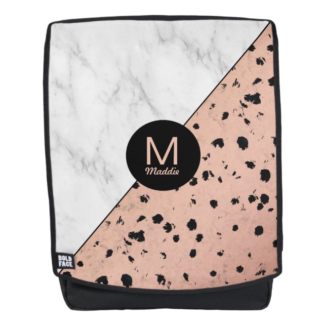 Modern Marble and Rose Gold Pattern with Monogram Backpack (Front)