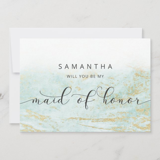 Modern Marble Aqua Maid of Honour Proposal Card (Front)