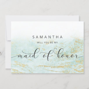 Modern Marble Aqua Maid of Honour Proposal Card
