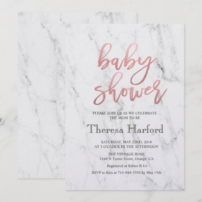 Modern Marble Baby Shower Invitation (Front/Back)