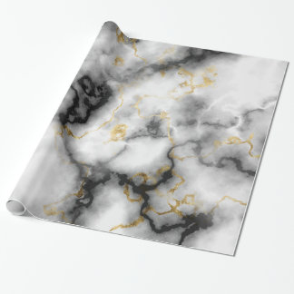 Modern Marble Black and White Gold Wrapping Paper