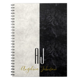 Modern Marble Black and White Monogram Initials Notebook