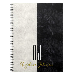 Modern Marble Black and White Monogram Initials Notebook