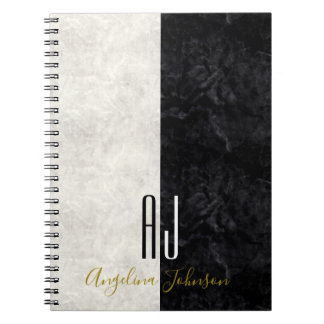 Modern Marble Black and White Monogram Initials Notebook