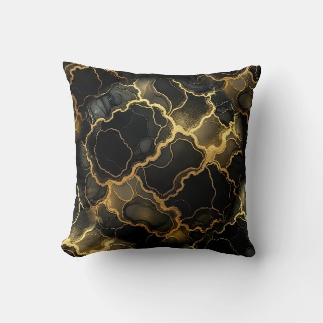 Modern Marble Black + Gold Luxury  Cushion (Front)